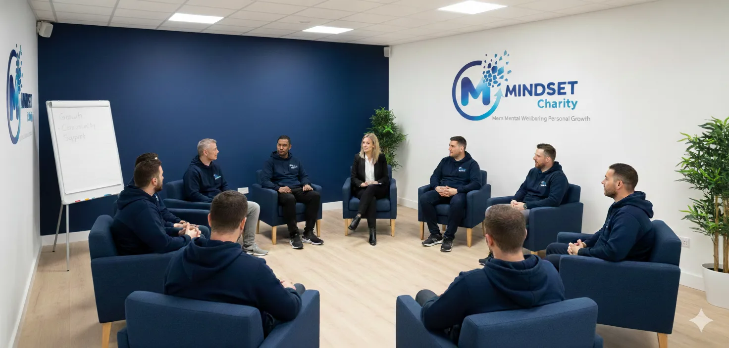 Men taking part in a relaxed MINDSET peer support conversation